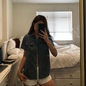 Denim short sleeve button up (S)